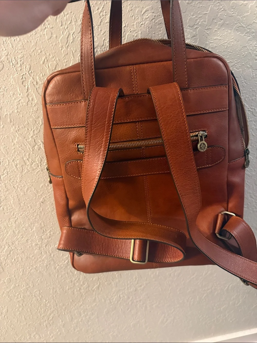 Leather Men’s Backpack Tote in Cognac Brown